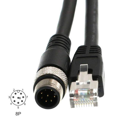 Kabel Ethernet Industri ROHS Cat6 M12 D Kode 8 Pin Ke RJ45 Untuk Sensor Fieldbus