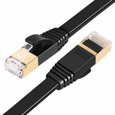 Kabel Jaringan Datar Cat7 Hitam, SFTP BC Pass Channel Test Flat Patch Cord