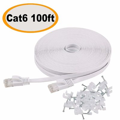 Outdoor Indoor Cat6 Patch Cord 100 Ft 10Gbps Slim Flat Tahan Lama