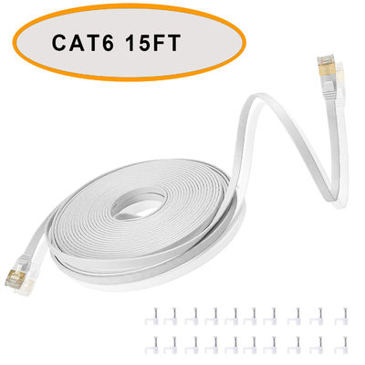 Kabel Cat 6 Ethernet Flat Patch 50 Ft Warna Putih Unshielded Twisted Pair