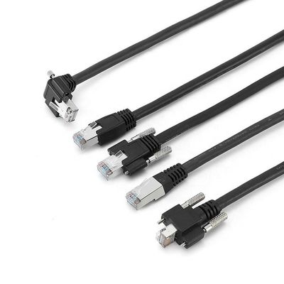 Kabel Ethernet Industri Kamera Cat6A S/FTP RJ45 8P Dengan GigE Sekrup Kunci