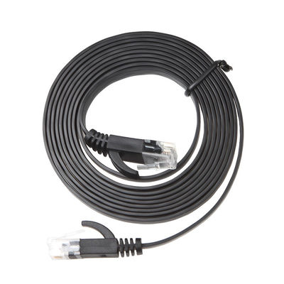 Kabel Jaringan Internet Datar Stabil Tahan Cuaca, Komputer Black Cat 6 Kabel Patch