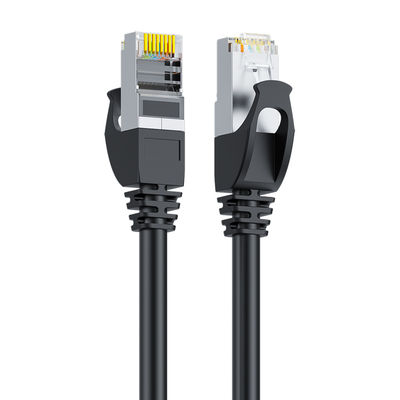 Hitam SFTP Cat6 Patch Cord Konektor RJ45 Tembaga Murni Terlindung Ganda 24AWG