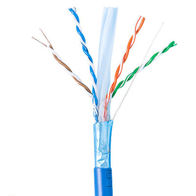 Solid Bare Copper Cat6a Lan Cable Riser Terlindung 1000ft Biru 23AWG 750MHz PoE++
