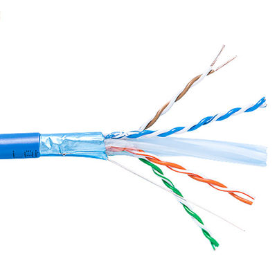 Solid Bare Copper Cat6a Lan Cable Riser Terlindung 1000ft Biru 23AWG 750MHz PoE++