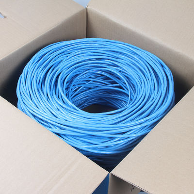 Solid Bare Copper Cat6a Lan Cable Riser Terlindung 1000ft Biru 23AWG 750MHz PoE++