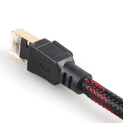 Outdoor Indoor Cat8 Patch Kabel Nilon Dikepang Merah Hitam 26AWG 40Gbps