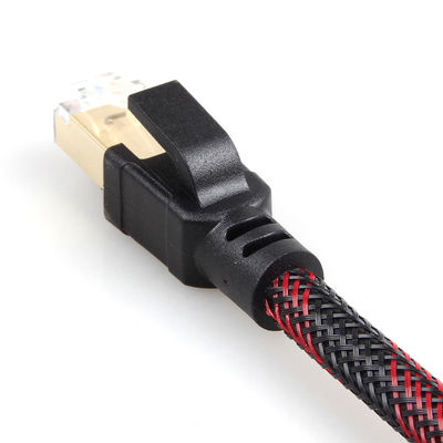 Outdoor Indoor Cat8 Patch Kabel Nilon Dikepang Merah Hitam 26AWG 40Gbps