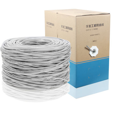 Kabel Ethernet Jaringan Cat5e 23AWG Tahan Lama, Kabel Terlindung UTP 4 Pasang 1000ft