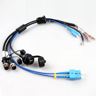 Rakitan Kabel Kawat Harness Tahan Air Aerospace M12+USB Perempuan+Fiber Optic