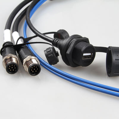 Rakitan Kabel Kawat Harness Tahan Air Aerospace M12+USB Perempuan+Fiber Optic
