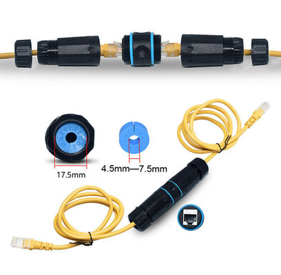 Outdoor IP68 Inline Konektor Tahan Air CAT6 STP Perempuan Ke Perempuan