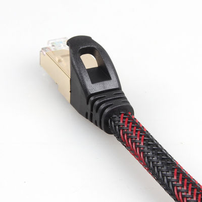Kabel Patch Ethernet Jalinan Cat 7 Nilon Hitam Putih Tahan Lama Tahan Cuaca