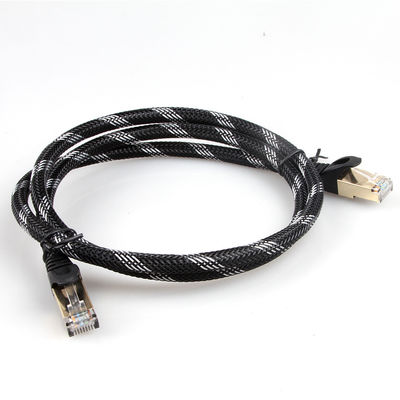Kabel Patch Ethernet Jalinan Cat 7 Nilon Hitam Putih Tahan Lama Tahan Cuaca