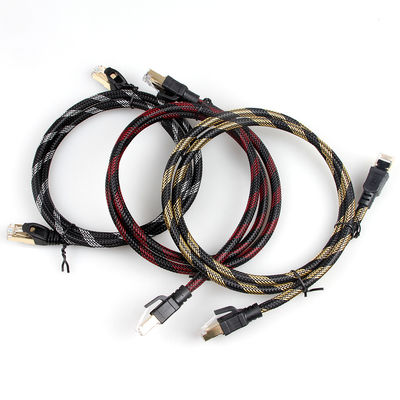 Kabel Patch Ethernet Jalinan Cat 7 Nilon Hitam Putih Tahan Lama Tahan Cuaca