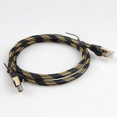 ISO Gigabit Cat 7 Kabel Ethernet Terlindung Nilon Hitam Kuning Jalinan