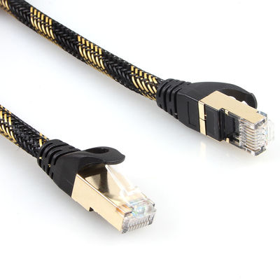 ISO Gigabit Cat 7 Kabel Ethernet Terlindung Nilon Hitam Kuning Jalinan