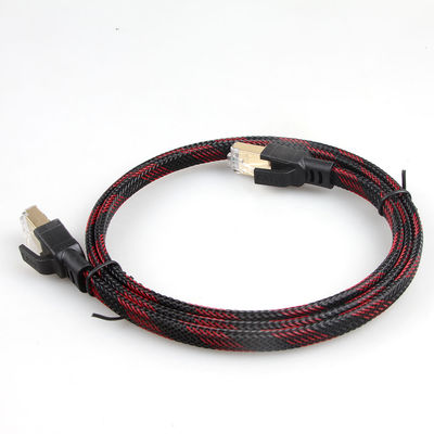 Kabel Ethernet Jalinan Nilon Stabil Cat8 Merah Hitam Anti Gangguan