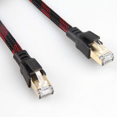 Kabel Ethernet Jalinan Nilon Stabil Cat8 Merah Hitam Anti Gangguan