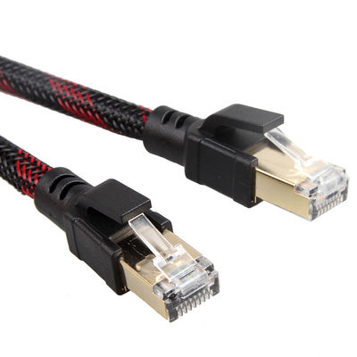 Outdoor Indoor Cat8 Patch Kabel Nilon Dikepang Merah Hitam 26AWG 40Gbps