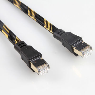 Kabel Patch RJ45 Cat8 Stabil Nilon Dikepang Hitam Kuning Kecepatan Tinggi