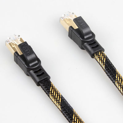 Kabel Patch RJ45 Cat8 Stabil Nilon Dikepang Hitam Kuning Kecepatan Tinggi