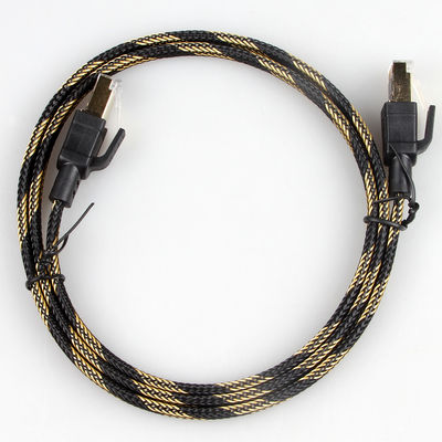 Kabel Patch RJ45 Cat8 Stabil Nilon Dikepang Hitam Kuning Kecepatan Tinggi