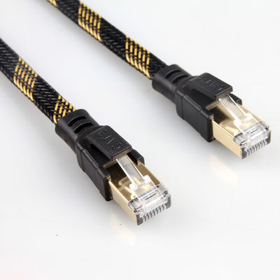Kabel Patch RJ45 Cat8 Stabil Nilon Dikepang Hitam Kuning Kecepatan Tinggi