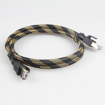 SFTP RJ45 Cat 8 Kabel Ethernet Luar Nilon Dikepang Hitam Kuning