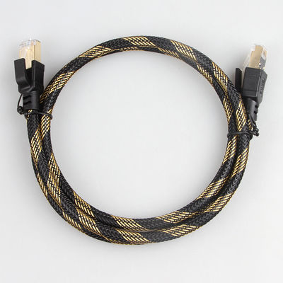 SFTP RJ45 Cat 8 Kabel Ethernet Luar Nilon Dikepang Hitam Kuning