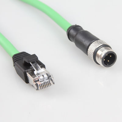 Kabel Ethernet Industri Kamera Hijau M12 4Pin Ke RJ45 Gigabit Stabil