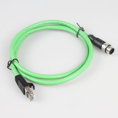 Kabel Ethernet Industri Kamera Hijau M12 4Pin Ke RJ45 Gigabit Stabil