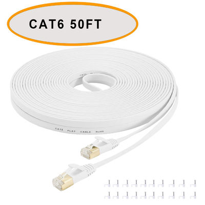 Kabel Cat 6 Ethernet Flat Patch 50 Ft Warna Putih Unshielded Twisted Pair