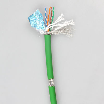Fleksibilitas Tinggi Cat 5e SFTP AWG26 PVC Green RJ45 Kabel Ethernet Untuk Aplikasi Industri